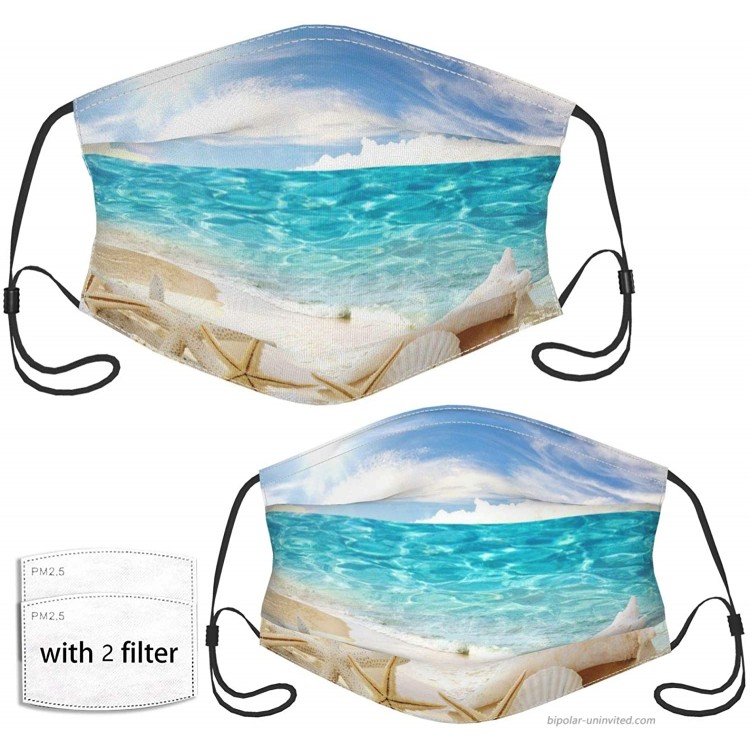 Beautiful Summer Sea Beach Seashell Face Mask with 2 Pcs Filters Reusable and Washable Adjustable Elastic Earrings Soft and Breathable Kids Face Mask Balaclava for Older Children and Adults at Men’s Clothing store