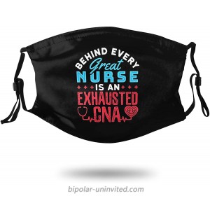 Behind Every Great Nurse is an Exhausted CNA Face Mask with Replaceable Filters Washable Skin-Friendly Proof Dust Bandanas Balaclava for Party Travel Daily Use Black at  Men’s Clothing store