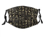 Black And Gold Hieroglyphics Face Mask Washable Adjustable Balaclava Reusable Fashion Scarves For Unisex With 2 Pcs Filters at Men’s Clothing store