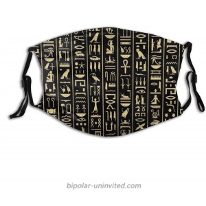 Black And Gold Hieroglyphics Face Mask Washable Adjustable Balaclava Reusable Fashion Scarves For Unisex With 2 Pcs Filters at  Men’s Clothing store