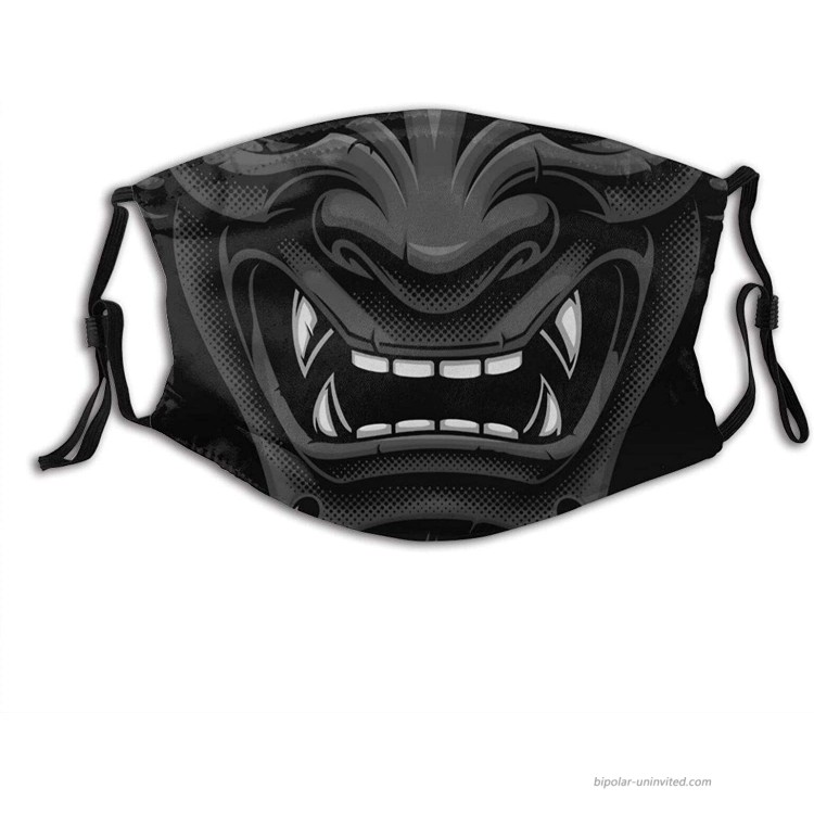 Black Japanese Oni Demon Face Mask Fashion Dustproof Breathable Reusable Scarf Adjustable Washable Protective Bandana at Men’s Clothing store