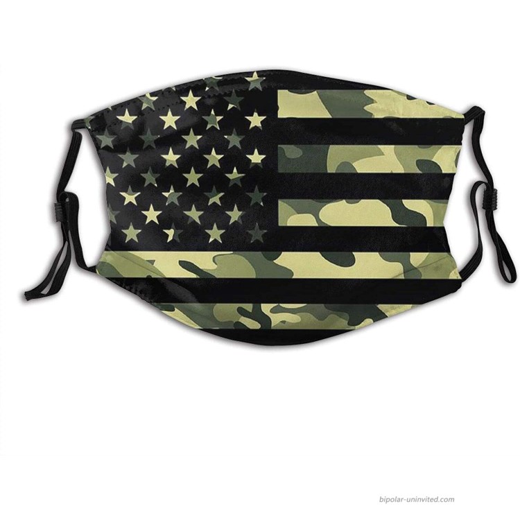 Camo American Flag Reusable & Washable Anti Dust Face Masks with 2 Filter Breathable for Men Women & Teenager outdoor Indoor at Men’s Clothing store