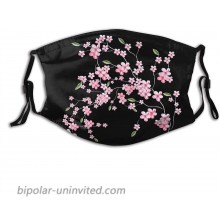 Cherry Blossom On Black Pink Face Mask Man Adjustable Washable Mask with 2 Filter Woman Breathable Reusable Bandanas Balaclava Men Women Teenager at  Men’s Clothing store