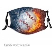 Fire Flame Water Ice Baseball Unisex Fashion Dust Masks with Filter and Nose Clip Washable Reusable Dust Windproof Cloth Face Cover Balaclavas for Outdoor Sports