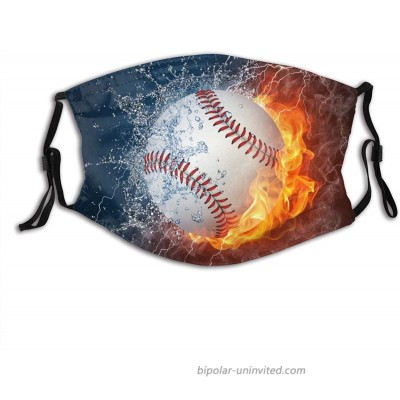 Fire Flame Water Ice Baseball Unisex Fashion Dust Masks with Filter and Nose Clip Washable Reusable Dust Windproof Cloth Face Cover Balaclavas for Outdoor Sports