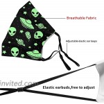 Green Alien UFO Moon Face Mask with 2 Pcs Filters Reusable and Washable Adjustable Elastic Earrings Soft and Breathable Kids Face Mask Balaclava for Older Children and Adults at Men’s Clothing store