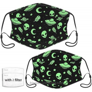 Green Alien UFO Moon Face Mask with 2 Pcs Filters Reusable and Washable Adjustable Elastic Earrings Soft and Breathable Kids Face Mask Balaclava for Older Children and Adults at  Men’s Clothing store