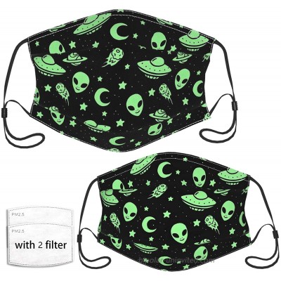 Green Alien UFO Moon Face Mask with 2 Pcs Filters Reusable and Washable Adjustable Elastic Earrings Soft and Breathable Kids Face Mask Balaclava for Older Children and Adults at  Men’s Clothing store