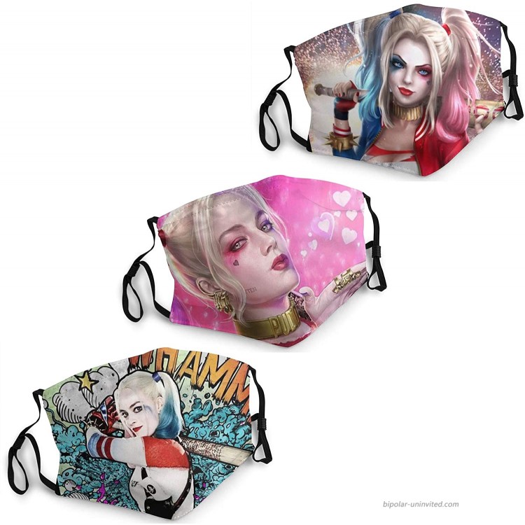 Harley Quinn Face Masks Filter Activated Carbon Dust Cover Anti-Dust Washable Reusable for Cycling Camping Trip at Men’s Clothing store