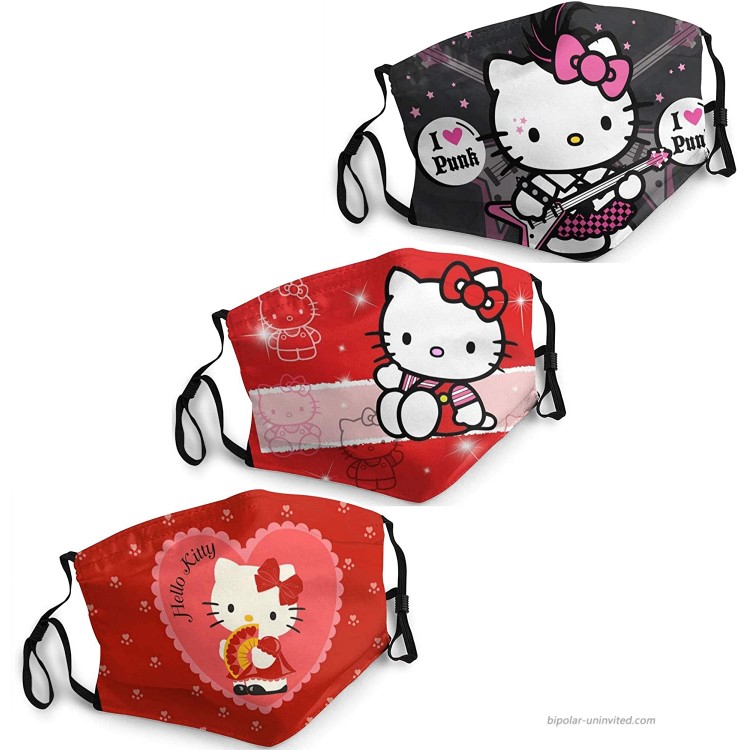 Hello Kitty Face Mask Men's Women's Balaclava 3PCS Face Cover Mask with 6 Filters Reusable Adjustable Washables Adults White at Men’s Clothing store