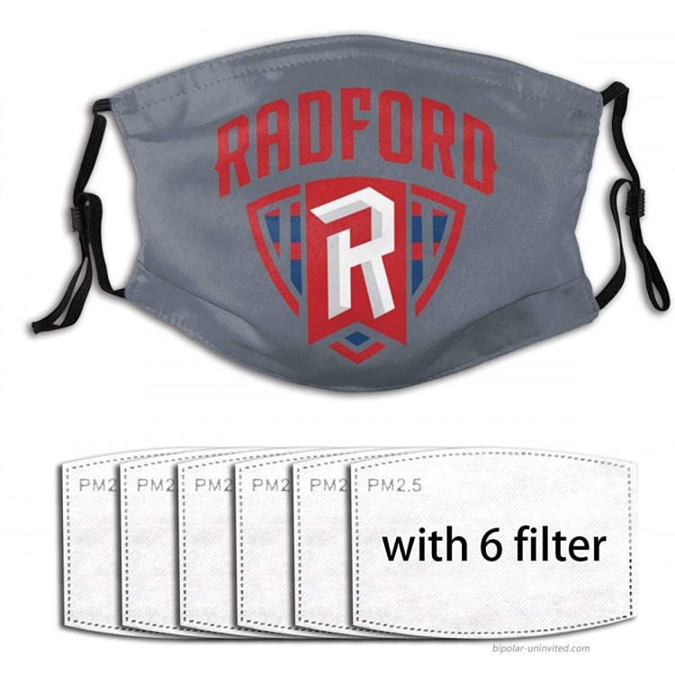 LasGo Adjustable Face Cover for Radford University Fans Washable Scarf with Earloop Unisex with 6pcs Filters at Women’s Clothing store