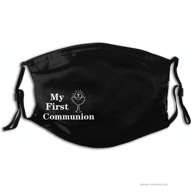 My First Communion Jesus Cloth Face Mask Washable Adjustable Bandanas Balaclava Dust-Proof Print Reusable Fabric Mask With 2 Pcs Filters for Women Men at Men’s Clothing store
