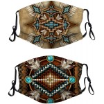 Native American Pattern Face Mask with 2 Filter Reusable Washable Bandanas Adjustable Balaclava for Men and Women 2PCS