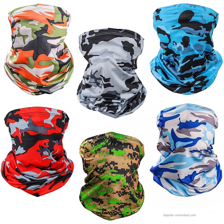 Neck Gaiter Face Mask Bandana Sun Protection for Men Women 6 pcs Camouflage at Men’s Clothing store