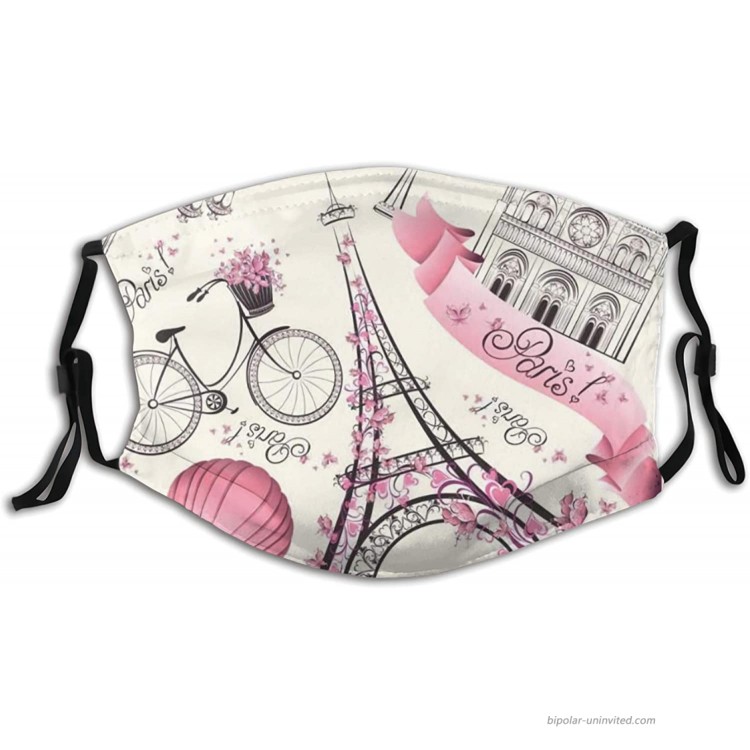 Pink Paris Eiffel Tower Face Mask Washable With 2 Pcs Filters Reusable Bicycle Face Cover Adjustable Ears Nose Wire for Women Men at Men’s Clothing store
