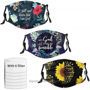 Religious Flowers Bible Quataions Christian Face Fashion Washable Dust Windproof Mask Reusable 3pcs Face Cover with Filters Men's Women's Gift at  Women’s Clothing store