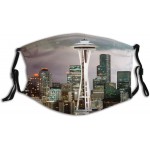 Seattle Skyline Cloth Face Mask Washable Adjustable Bandanas Balaclava Dust-Proof Print Reusable Fabric Mask with 2 Pcs Filters for Adults White at Men’s Clothing store