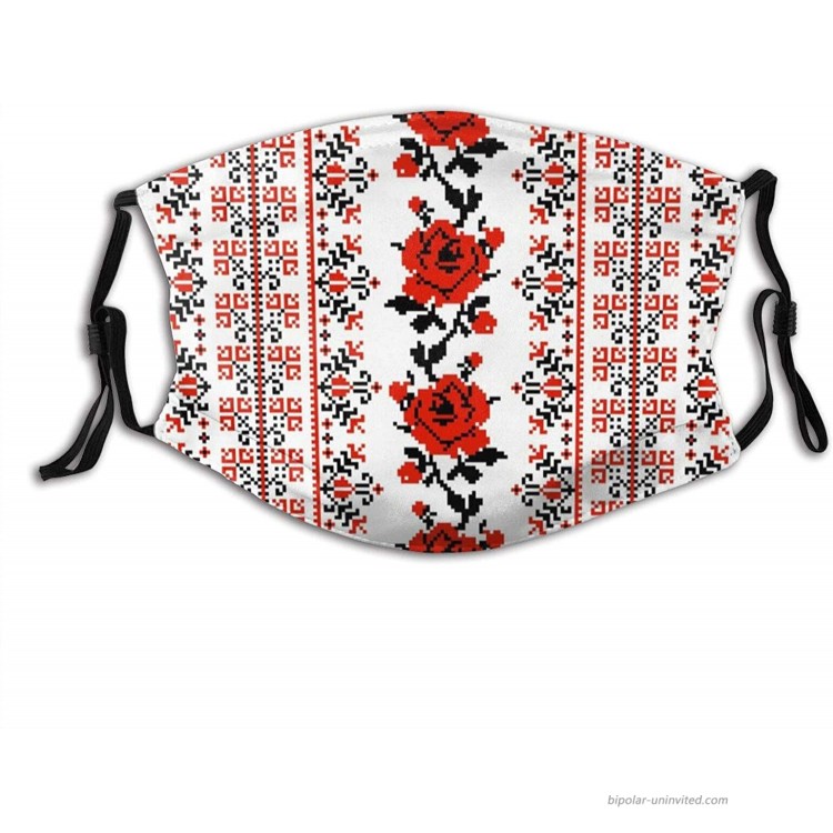 Ukrainian Embroidery Style Rose Face Mask Washable and Reusable Adjustable Dust Masks Cover at Men’s Clothing store