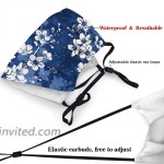 White Floral Face Mask with Filter Pocket Washable Face Bandanas Balaclava Reusable Fabric Mask for Men Women Blue