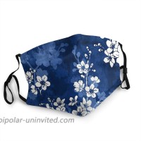White Floral Face Mask with Filter Pocket Washable Face Bandanas Balaclava Reusable Fabric Mask for Men Women Blue