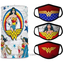 Wonder-Woman 1 PCS Neck Gaiter and 3 PCS Face Masks，Cloth Face Mask，Reusable Washable Black Mask，Masks for Women Men