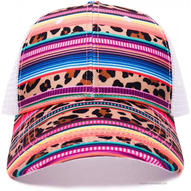 Baseball Hat Cap Mesh Back Serape Cheetah Leopard Cactus Adjustable Snapback Trucker Hats for Women Serape Leopard at Women’s Clothing store