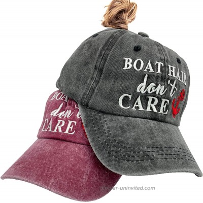 Boat Hair Don't Care Women's Ponytail Baseball Cap Vintage Distressed Dad Hat 2 PCS at  Women’s Clothing store
