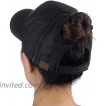 C.C Ponycap Messy High Bun Ponytail Adjustable Cotton Baseball Cap Hat Black Denim at Women’s Clothing store