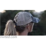 Criss Cross Ponytail Hat Gray Washed Distressed Ponytail Baseball Cap for Women Cotton High Messy Buns Hats Adjustable Ponycaps at Women’s Clothing store