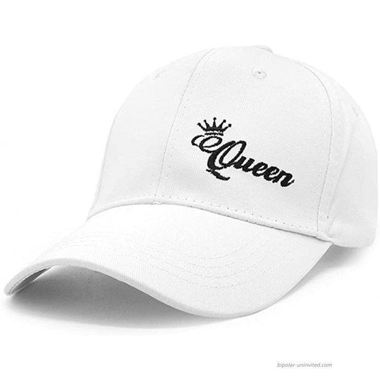 Embroidered King and Queen Couple Matching 2 in one Order Caps Adjustable Baseball Hat White Queen at Men’s Clothing store