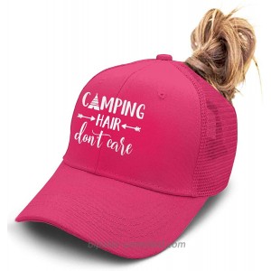 HHNLB Camping Hair Don't Care Ponycap Messy High Bun Ponytail Adjustable Mesh Trucker Baseball Cap Hat for Women Rose Red at  Women’s Clothing store