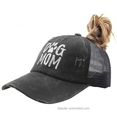 OASCUVER Women's Dog Mom Hat Ponytail Adjustable Vintage Washed Distressed Denim Baseball Dad Cap at  Women’s Clothing store