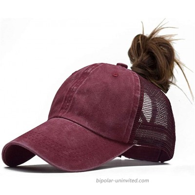 Ponytail Messy High Bun Baseball Hat Ponycaps Adjustable Trucker Cap at  Women’s Clothing store