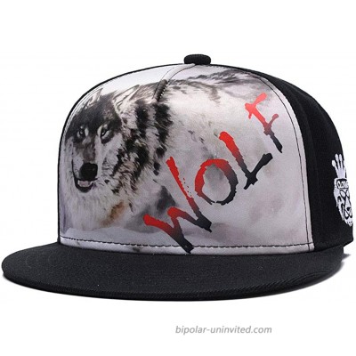 Quanhaigou Wolf Hip Hop Baseball Caps 3D Printed Men Women Flatbrim Plain Adjustable Snapback Hat