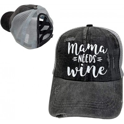 R2N fashions MOM Mama Mom Life Trucker Hats mom Mama Ponytail caps Washed Distressed Mom Hats with Sayings Mama Needs Wine at  Women’s Clothing store