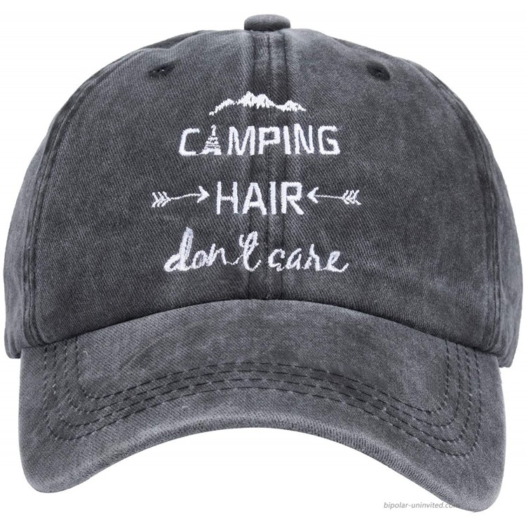 Rosoz Women's Embroidered Camping Hair Don't Care Vintage Adjustable Baseball Cap Dad Hat at Women’s Clothing store