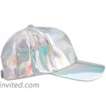 Shiny Holographic Baseball Cap Laser Leather Rainbow Reflective Glossy Snapback Hats Silver at Women’s Clothing store