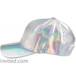 Shiny Holographic Baseball Cap Laser Leather Rainbow Reflective Glossy Snapback Hats Silver at Women’s Clothing store