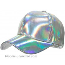 Shiny Holographic Baseball Cap Laser Leather Rainbow Reflective Glossy Snapback Hats Silver at  Women’s Clothing store