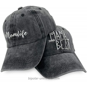 Waldeal 2 Pack Women's Embroidered Mom Life Mama Bear Hat Adjustable Baseball Cap Black