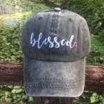 Waldeal Women's Embroidered Blessed Mama Baseball Caps Adjustable Distressed Vintage Dad Hat All Black at Women’s Clothing store