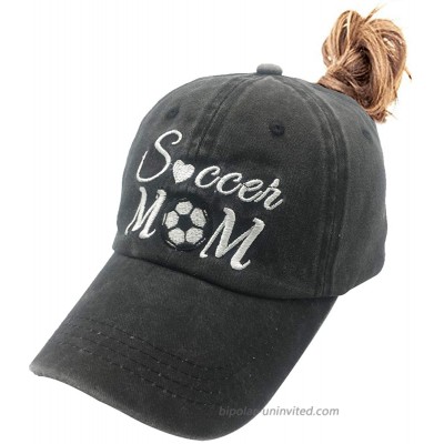 Waldeal Women's Embroidered Soccer Mom Ponytail Hat Messy High Bun Ponycap Black at  Women’s Clothing store