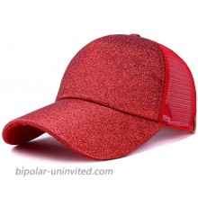 WGIA Ponytail Baseball Cap Glitter Mesh Ponycap Shiny Messy Bun Snapback Adjustable Sun Hat for Women Red at  Women’s Clothing store