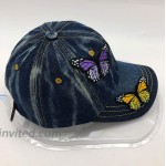Womens Chic Butterfly-Stick Denim Baseball Cap Outdoor Anti-Sun Snapback Hat Blue5 One Size at Women’s Clothing store