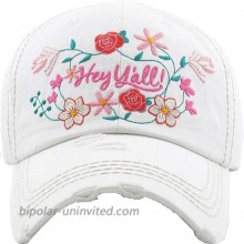 Women's Floral Hey Y'all Southern Vintage Baseball Hat Cap White at  Women’s Clothing store