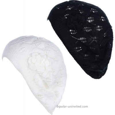 an Open Weave Womens Crochet Mesh Beanie Hat Flower Fashion Soft Knit Beret Cap 2680BKWHT at  Women’s Clothing store