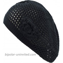 an Womens Crochet Flower Beanie Hats Lightweight Cutout Knit Beret Fashion Cap One Size 5110F-Black at  Women’s Clothing store
