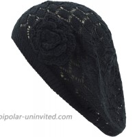 an Womens Knit Hats Flower Black Diamond Weave Crochet Summer Beret Hat Beanie at  Women’s Clothing store