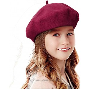 Bonaweite French Wool Berets Hat Classic Fashion Warm Beanie Cap for Girls Wine Red