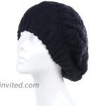 BYOS Winter Chic Leafy Cutout Crochet Knit Slouchy Beret Beanie Hat Double Layers Black at Women’s Clothing store